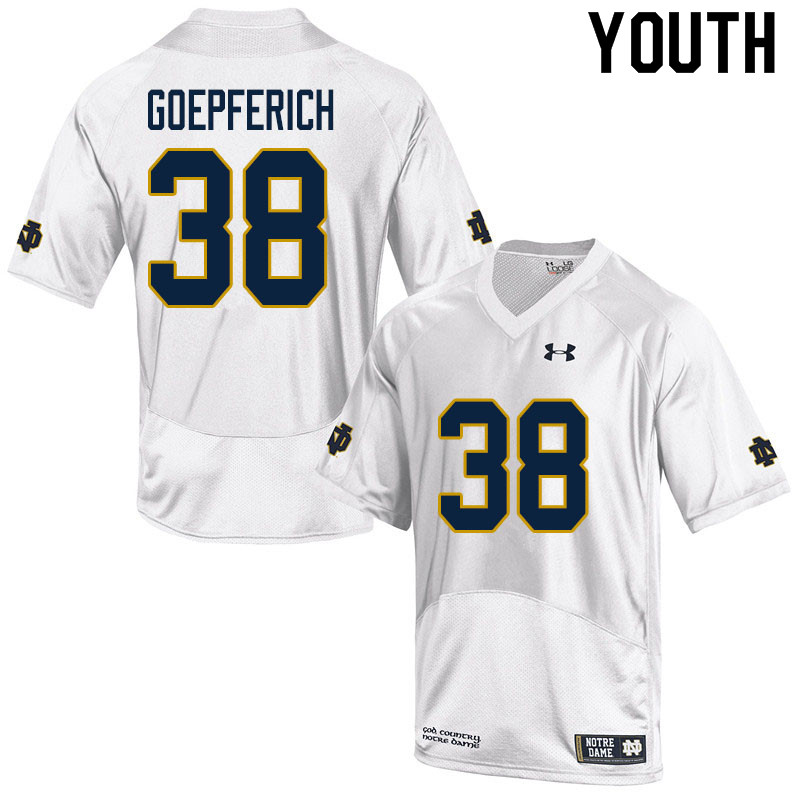 Youth #38 Dawson Goepferich Notre Dame Fighting Irish College Football Jerseys Sale-White - Click Image to Close